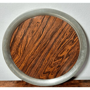 Vintage Kirk Stieff Pewter Tray Wood Grain Cocktail Serving Centerpiece MCM 16"